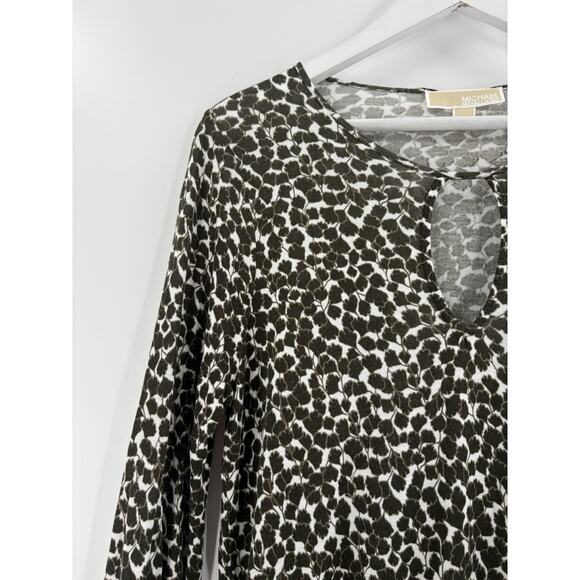 Michael Kors Blouse Womens Small Green Floral Keyhole Neck Long Sleeves Stretchy - Picture 7 of 15